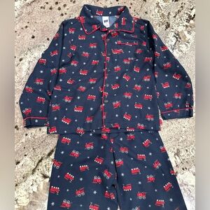 Janie and Jack Boys 2 Piece Button Up Train and Snowflake Pajamas Size 6